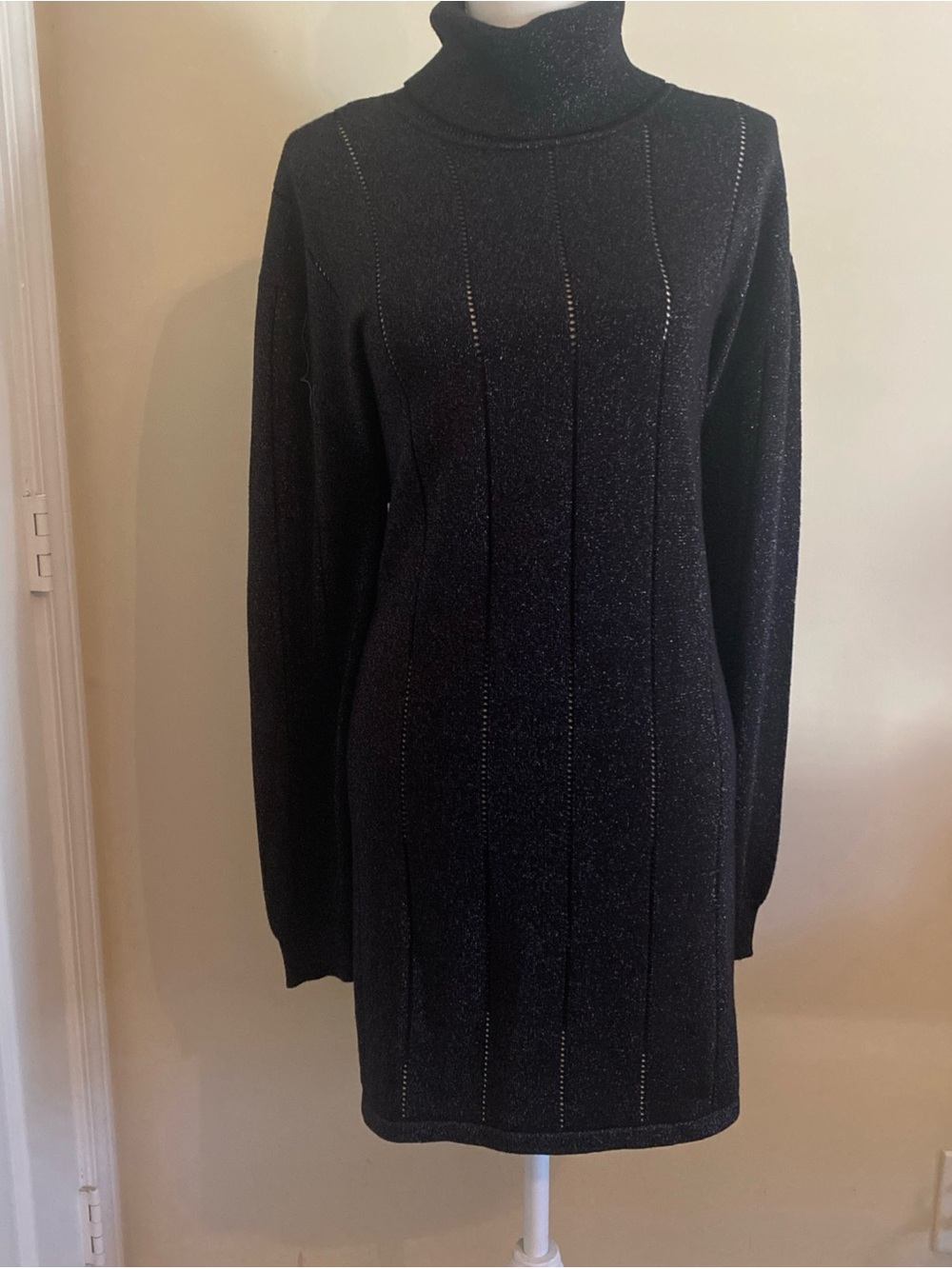 Anne Fontaine Black Long-Sleeve Sparkle Knit Dress